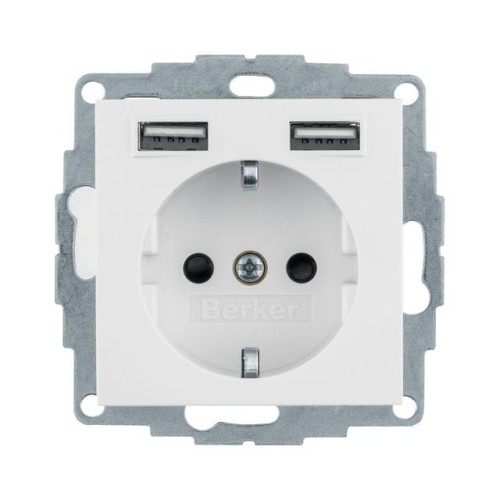 Berker Q.1 / Q.3 GNIAZDO SCHUKO Z USB białe