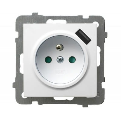 Ospel IMPRESJA GNIAZDO POJEDYNCZE Z UZIEMIENIEM Z USB białe