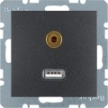 Berker B. KWADRAT GNIAZDO USB / 3,5 mm audio antracyt