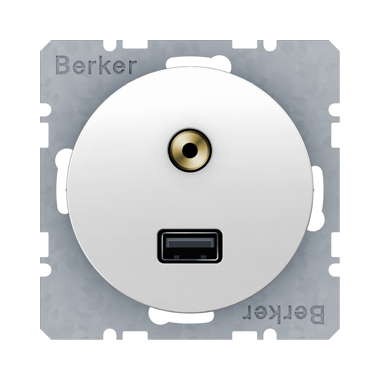 Berker R.1 / R.3 GNIAZDO USB / 3,5 mm audio białe

