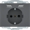 Berker K.1 / K.5 GNIAZDO SCHUKO Z USB antracyt