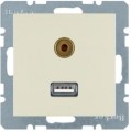 Berker B. KWADRAT GNIAZDO USB / 3,5 mm audio kremowe