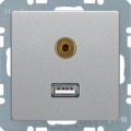 Berker Q.1 / Q.3 GNIAZDO USB / 3,5 mm audio alu