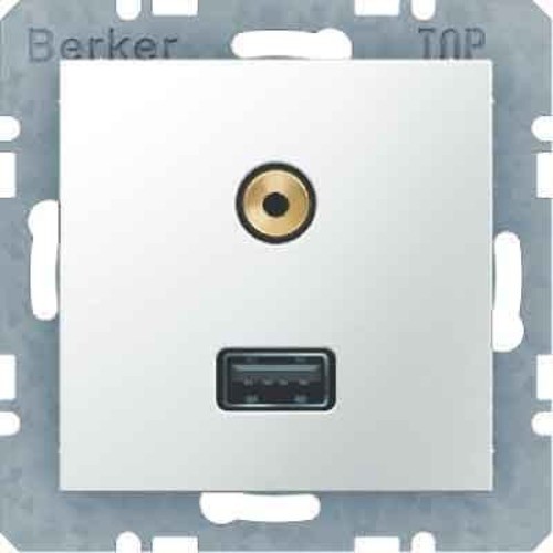 Berker B.3 / B.7 GNIAZDO USB / 3,5 mm audio białe
