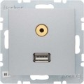 Berker B. KWADRAT GNIAZDO USB / 3,5 mm audio alu